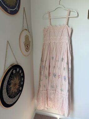 Viral Caroline Constas Pink Lace-Trim Floral Maxi Dress